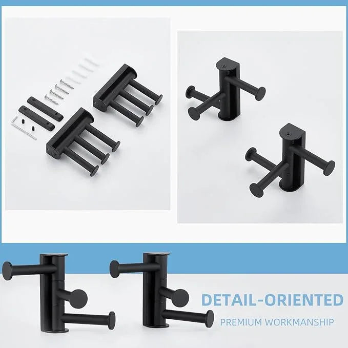 Angle Simple Swivel Towel Hook Matte Black 2 Pack, SUS 304 Stainless Steel Coat Robe Hook for Bathroom - ModernBath