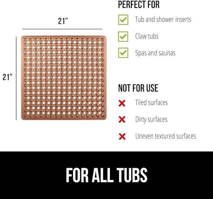 GORILLA GRIP Patented Square Shower Stall Mat, Small Bathtub Floor Mats for Stand Up Showers with Suction Cups and Drainage Holes, Machine Wash, Soft on Feet, Bathroom Accessories 21x21 Inch, Brown - ModernBath