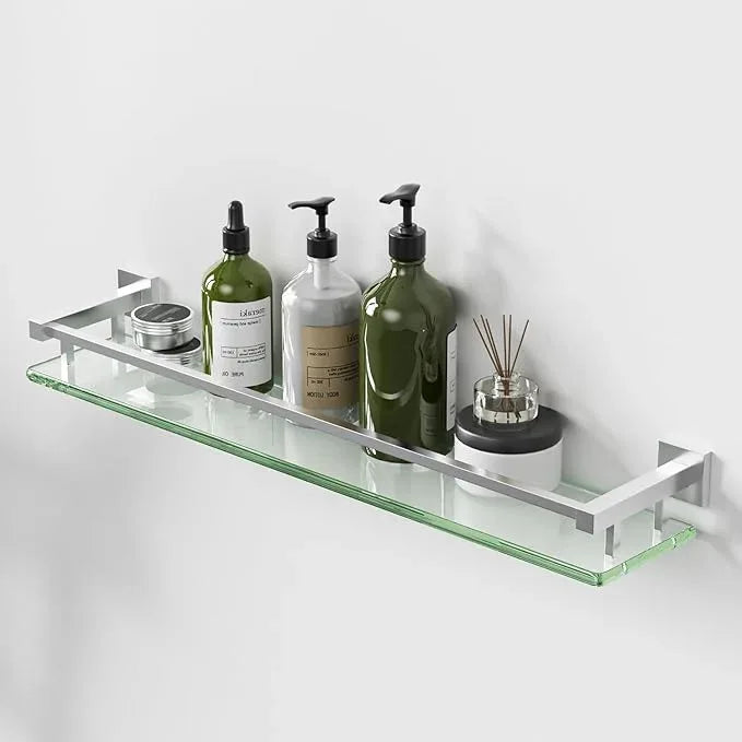 Alise Bathroom Shelf Wall Mounted, Brushed Nickel Large Capacity Glass Shelf for Bathroom, 24 inch - ModernBath