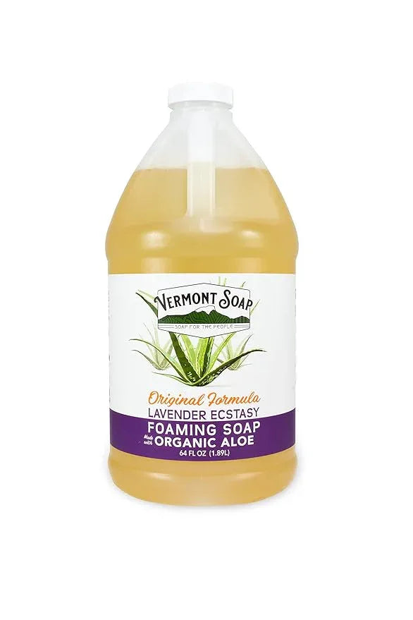 VERMONT SOAP Organic Lavender Foaming Hand Soap - Natural Moisturizing Soap for Dry Skin - Fragrance Free Liquid Bathroom Hand Soap - Lavender- 64 oz - ModernBath