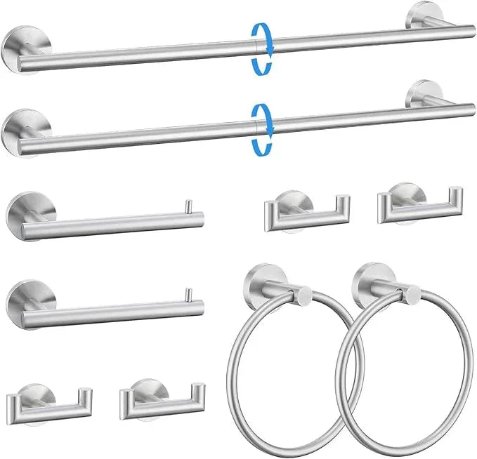 10-Piece Towel Bar Set Brushed Nickel Bathroom Hardware Set Upgraded Towel Hooks Towel Holder Set for Bathroom Stainless Steel Wall Mounted Bathroom Accessories Set 23.6 Inch - ModernBath
