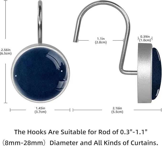 Navy Blue Shower Curtain Hooks Set of 12 Rustproof Metal Decorative Shower Hooks for Curtains Rods Solid Color Shower Curtain Rings for Bathroom Living Room Bedroom - ModernBath