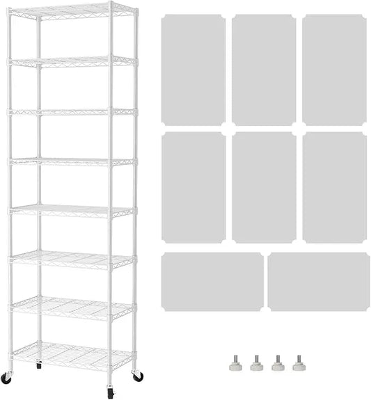 SINGAYE 8 Tier Shelf Organizer Storage Metal Shelves Garage Wire Shelving Unit Pantry Rack Adjustable Standing Storage for Kitchen Closet Laundry Bathroom Pantry 12" D x 22" W x 74" H White - ModernBath