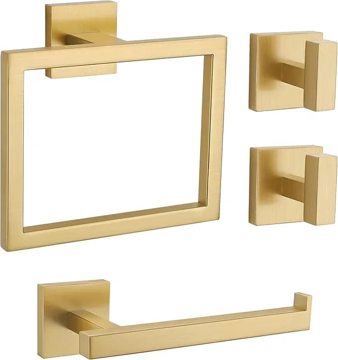 Brushed Gold Bathroom Hardware Set 4 Pieces, Toilet Paper Holder Set SUS304 Stainless Steel Bath Hand Towel Ring for Bathroom Hardware Accessories Set Wall Mounted - ModernBath