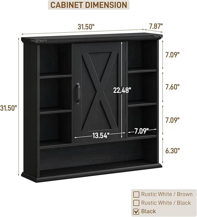 Bathroom Wall Cabinet, Farmhouse Medicine Cabinet with Adjustable Shelves and Barn Doors, Large Wall Mounted Over The Toilet Storage Cabinet for Bathroom, Laundry Room, Kitchen, Rustic Black - ModernBath