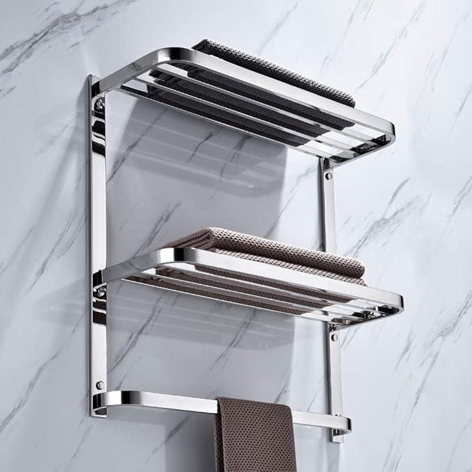 2-Tier Towel Rack Floating Shelf with Towel Bar, 24-Inch W x 8.75-Inch D Bathroom Hotel Towel Shelf, Wall Mount, Mounting Hardware Included,Polished Chrome - ModernBath