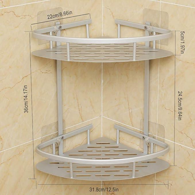 Hawsam No Drilling Bathroom Corner Shelves, Aluminum 2 Tier Shower Shelf Caddy Adhesive Storage Basket for Shampoo (Corner) - ModernBath