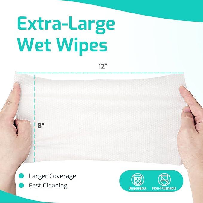 SUNKISS Trustplus Wet Wipes for Adult No Rinse, Extra Large 8”x12” Body Cleaning Washcloths for Elderly Incontinence & Cleansing, Unscented, 200 Count (4 Packs of 50) - ModernBath