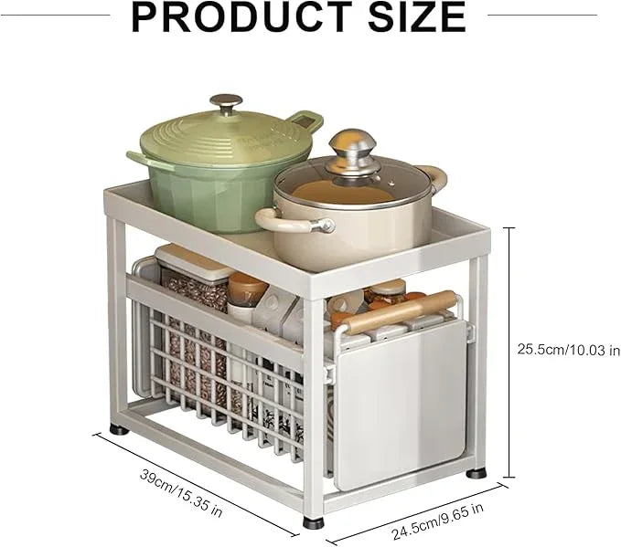 2 Tier Pull-out Storage Organizer, Slide Out Kitchen Cabinet Storage Sliding Shelves, Under Sink Organizers Drawer, Mesh Cabinet Basket with Handle for Bathroom, Home(White, Single Layer S) - ModernBath