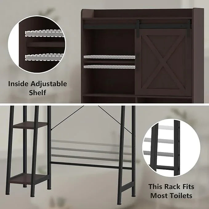 Over The Toilet Storage Cabinet, Farmhouse Storage Cabinet Over Toilet with Sliding Door & Toilet Paper Holder Stand，Home Space-Saving Toilet Rack, for Bathroom, Restroom, Laundry.Espresso - ModernBath