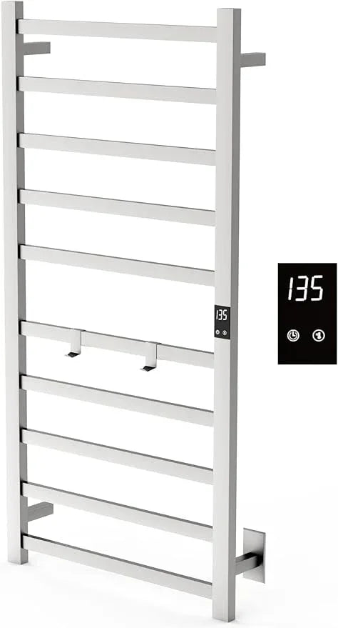 Electric Towel Warmer | Super Thin | with Timer & Temperature Multi-Level Adjustments | Hardwired & Plug-in | 10 Bar Brushed Finish - ModernBath