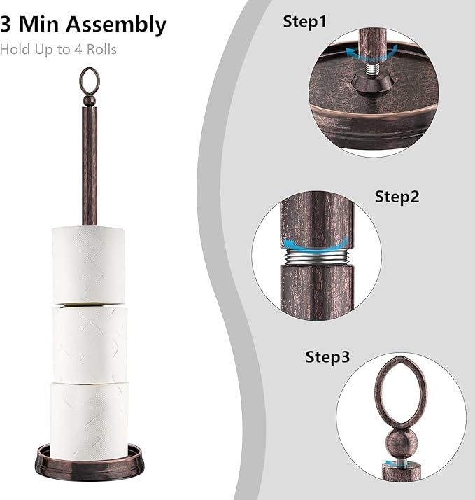 Toilet Paper Holder Stand, Free Standing Toilet Paper Storage for Bathroom, Weighted Base with Reserve for 4 Roll (2 Pack, Oil Rubbed Bronze) - ModernBath