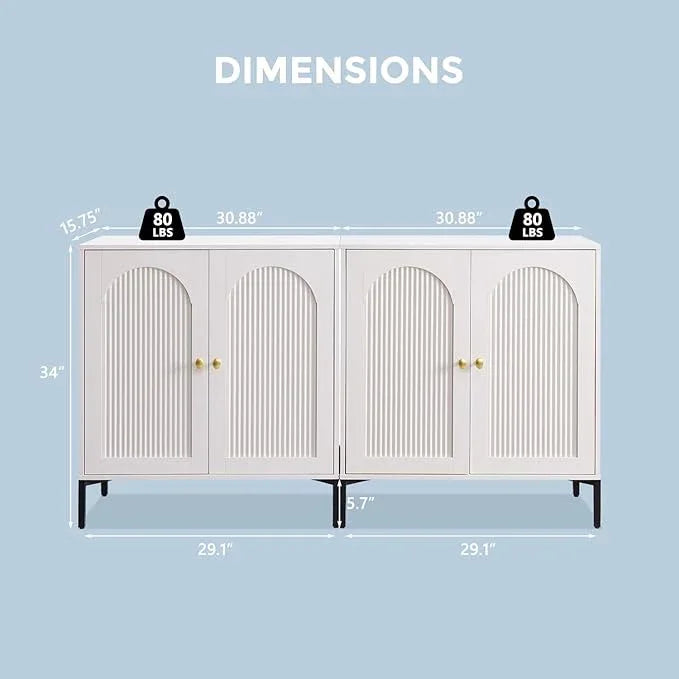 Bathroom Cabinet with Storage, 61.75" W Fluted Arched Free Standing Floor Cabinet w/Adjustable Shelves, Modern Sideboard Cabinet for Bathroom, Kitchen, Living Room, Entryway, White - ModernBath