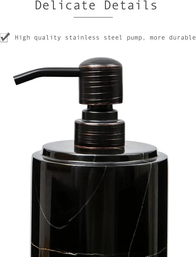 JIMEI Black Marble Soap Dispenser Hand or Dish for Bathroom & Kitchen - Decorative Natural Marble Stone Liquid Soap/Lotion Dispenser - Stainless Steel Soap Dispenser Easy-Glide Pump - Refillable - ModernBath