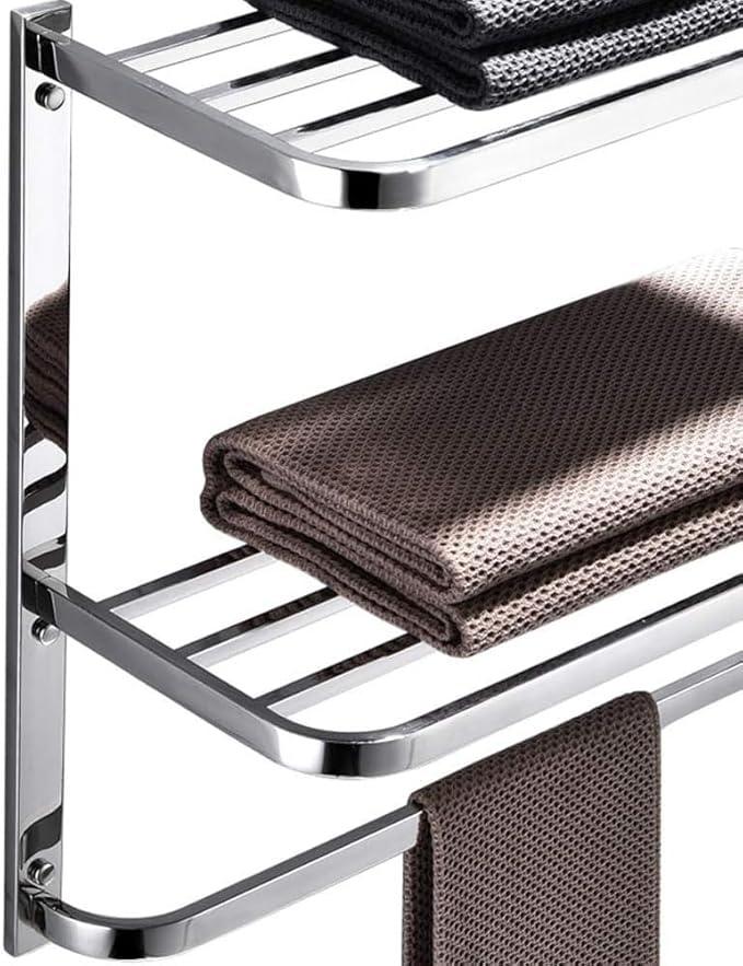 30 Inch Bathroom Towel Rack Towel Bar, 2-Tier Towel Rack Floating Shelf for House Lavatory and Hotel, Mounting Hardware Included,Polished Chrome - ModernBath