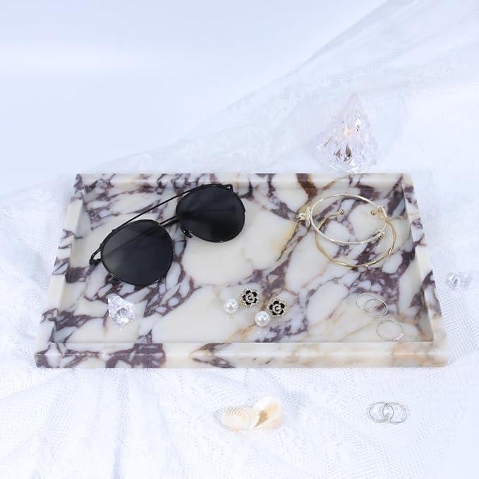 Real Luxurious Natural Marble Vanity Tray Genuine Marble/Stone Storage Tray for Home Decor Bathroom/Kitchen/Vanity/Dresser Non-Resin/Non-Ceramic - ModernBath