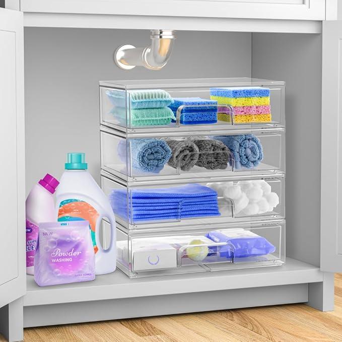 Sorbus Acrylic Storage Containers - 2 Pack, Stackable Storage Bins Set for Bathroom Organization - Clear Acrylic Drawer Organizers - Makeup Case Pull-Out Drawers (12.1’’ Wide) - ModernBath