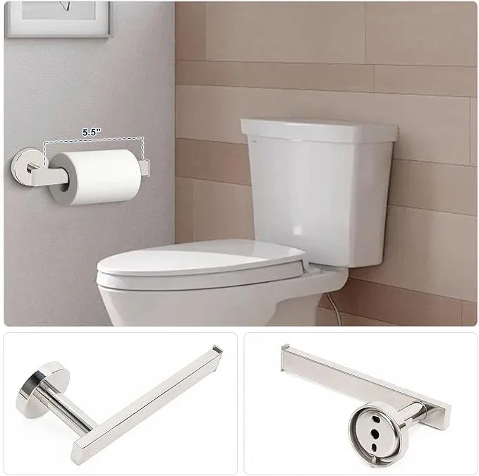NearMoon 5 Pieces Bathroom Hardware Set 304 Stainless Steel, Square Towel Rack Kit - 24" Towel Rod + Towel Ring + Toilet Paper Holder + 2 Robe Hooks, Wall Mounted Bath Accessories (Chrome Finish) - ModernBath