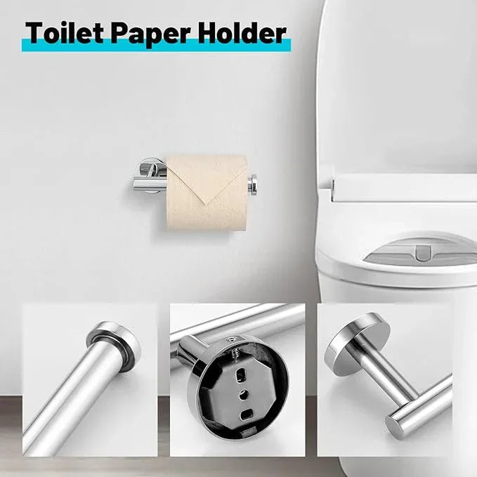 Chrome Bathroom Hardware Set, 4 Pieces Towel Bar Towel Holder Set Includes Towel Bar, Toilet Paper Holder,Towel Ring and Towel Hook Wall Mount Bathroom Accessories Towel Racks for Bathroom - ModernBath