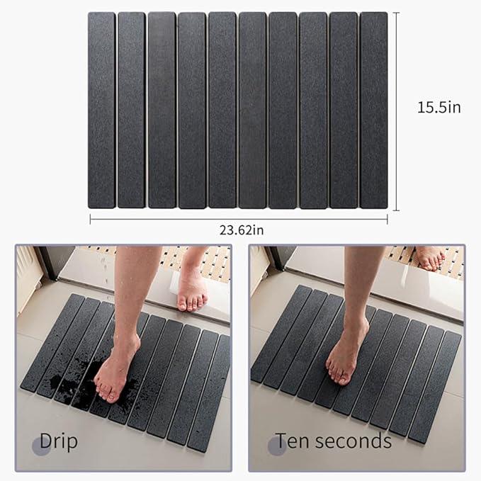 Bath Rug Mat,Diatomaceous Earth Mats,Foldable Stone Bath Rug,23.6 x 15.5 Inch Super Absorbent Quick Drying Diatomaceous Earth Mat for Bathroom, Easy to Store,Easy to Clean,Grey 2PCK - ModernBath