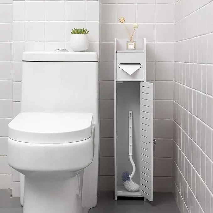 AOJEZOR Toilet Paper Holder Stand: Small Bathroom Storage Cabinet for Small Spaces,White - ModernBath