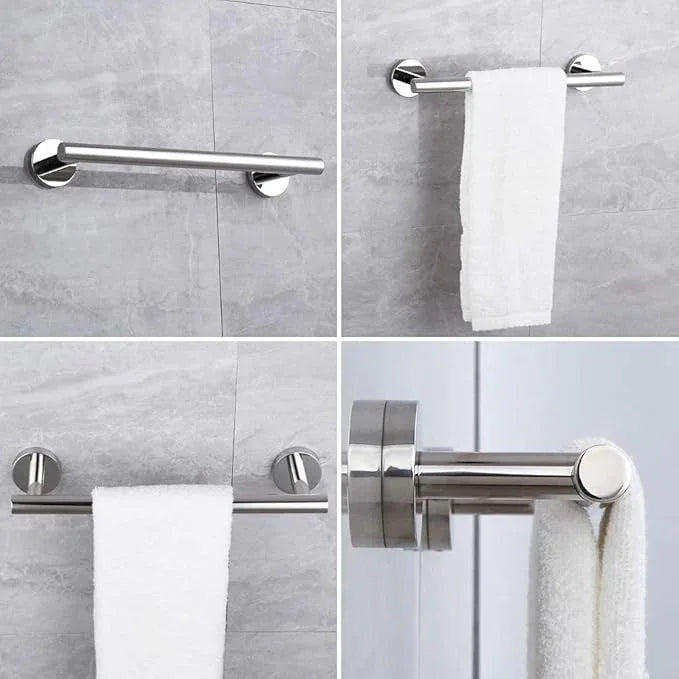 5-Pieces Set Bathroom Hardware Set Polished Stainless Steel Wall Mounted - Includes 24" Double Towel Bar, 12" Hand Towel Bar, Toilet Paper Holder, 2X Robe Towel Hooks, Bathroom Accessories Kit - ModernBath