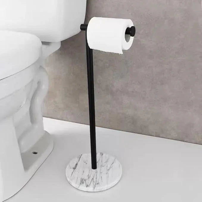 Toilet Paper Holder Stand with Weighted Natural Marble Base, Bathroom Free Standing Toilet Paper Roll Holder with Reserve, Standing Toilet Tissue Holder with Storage (Black, Basic Model) - ModernBath
