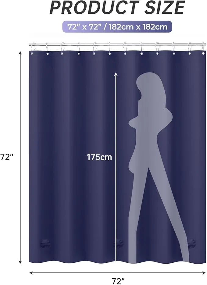 AmazerBath Navy Blue Shower Curtain, Thick PEVA, Heavy Duty Waterproof 72x72 with 3 Weighted Stones and 12 Grommets - ModernBath