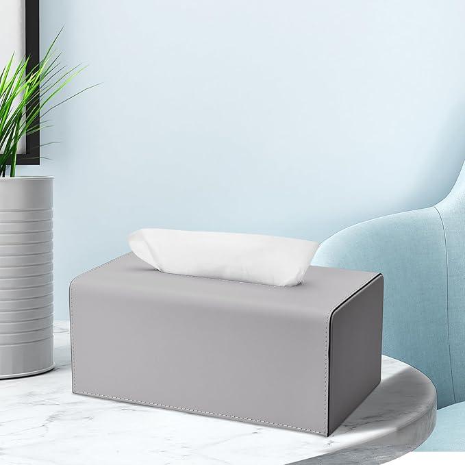 KINGFOM Tissue Box Cover, PU Leather Rectangular Tissue Box Holder with Magnetic Bottom Cover for Facial Tissues/Napkins, Office & Living Room Decor Box (Gray) - ModernBath