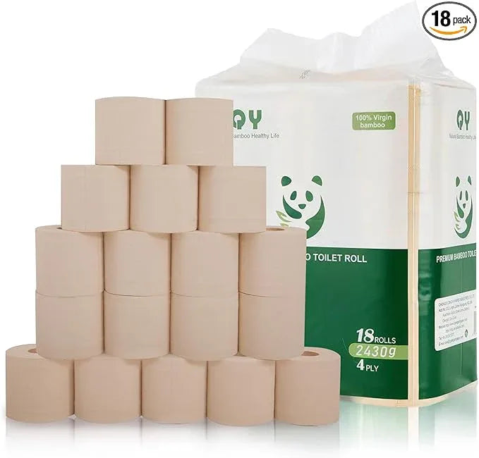 QingYa Bamboo Toilet Paper, 4-Ply, 18 Rolls, 200 Sheets Per Roll, Total 3600 Sheets, Unbleached, Sustainable and Tree Free, Soft, Strong, Earth-Friendly - ModernBath
