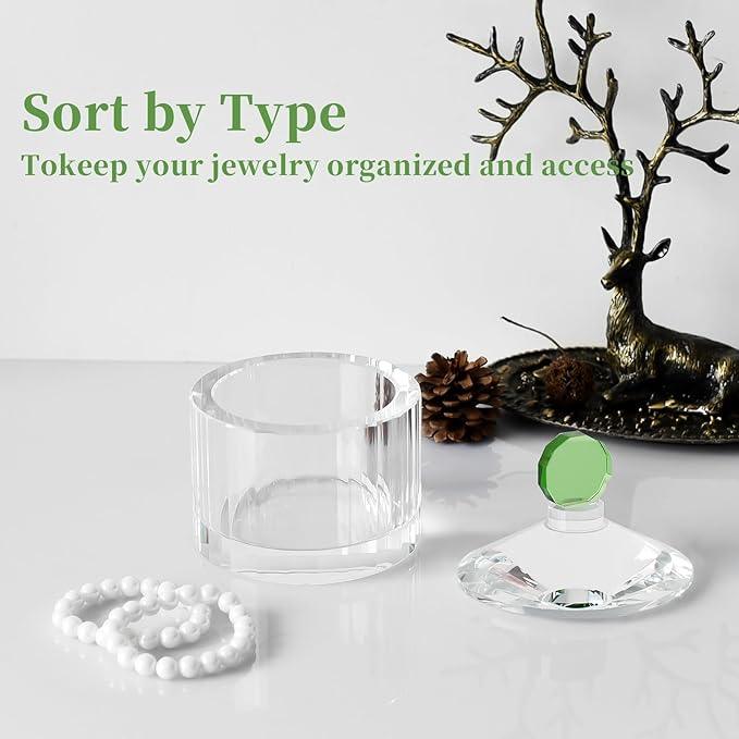 Crystal Jewelry Jars and Boxes,Crystal Candy Jar with Green Lid,Home Decoration Storage Bathroom Jar, Pearl Treasure Box, Cotton Swab Jar,Crystal Container - ModernBath
