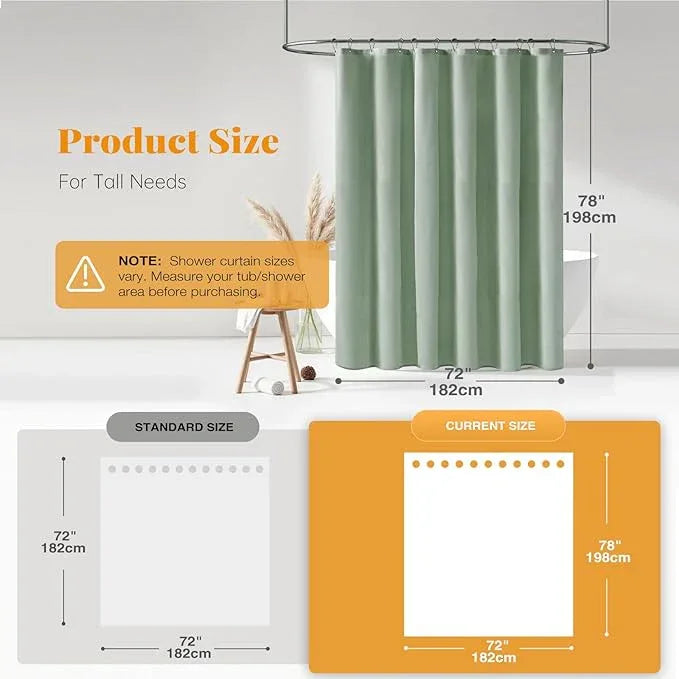 BTTN Fabric Shower Curtain, Linen Textured Heavy Duty Polyester Cloth Shower Curtain Set with Plastic Hooks,Sage Green, 72x78 - ModernBath