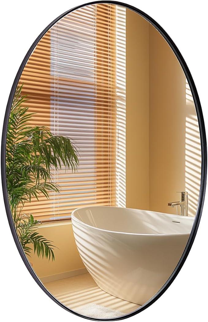 ANDY STAR Black Oval Mirrors for Bathroom, 24x36 Inch Matte Black Stainless Steel Metal Framed Oval Wall Mirror, Modern Vanity Mirror Wall Mount Horizontal or Vertical - ModernBath