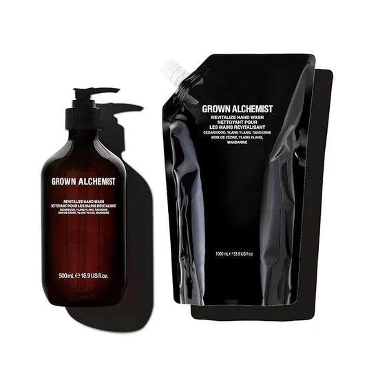 Grown Alchemist Revitalize Hand Wash + Refill Set – Natural Liquid Hand Soap with Ylang Ylang, Tangerine & Cedarwood – Gentle, Hydrating Kitchen & Bathroom Soap, Botanical Cleanser for Sensitive Skin - ModernBath