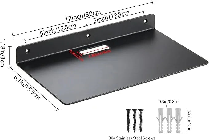 Floating Shelves for Wall, 3.0mm Thick Aluminium Alloy Floating Shelves, Suitable for Bedroom, Living Room, Bathroom, Kitchen, Office Etc(Black, 12 Inch) - ModernBath
