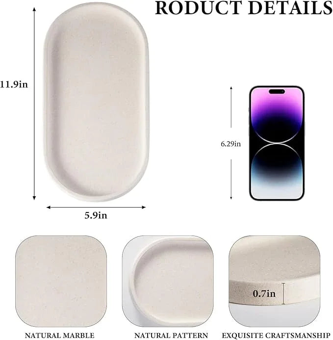 Koville Creamy White Marble Tray for Bathroom, 12"x6" Natural Luxury Marble Vanity Tray for Home Decor Countertop, Stone Oval Trays for Perfume & Jewelry Organizer, Stone Storage Trays - ModernBath