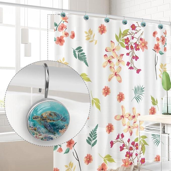 Sea Turtle Shower Curtain Hooks, 12Pcs Decorative Rust Resistant Shower Rings for Shower Curtain Rods, Stainless Steel Round Curtain Hooks for Bathroom, Bedroom, Farmhouse - ModernBath