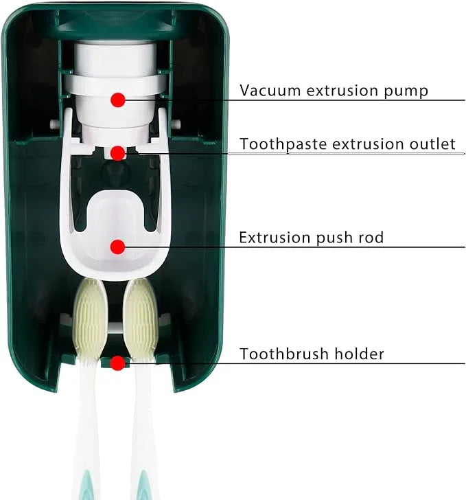 2 Slot Toothbrush Holder and Toothpaste Dispenser Wall Mounted, Automatic Toothpaste Squeezer, 2 in 1 Tooth Brush Toothpaste Organizer for Shower (Green) - ModernBath