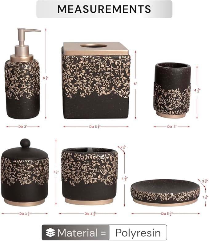 Decozen Bathroom Accessories Set 6Pcs – Soap Dispenser, Toothbrush Holder, Tumbler, Soap Dish & Cotton Swab Jar – Modern Bathroom Decor, Bath Set for Christmas Decor, Stella - ModernBath