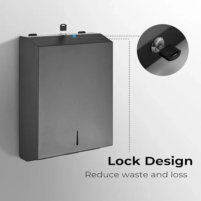 Paper Towel Dispenser Wall Mount - Multifold Trifold Paper Towel Dispensers, Large Capacity Stainless Steel Tissue Holder, Suitable for Bathrooms and Public Places Black - ModernBath