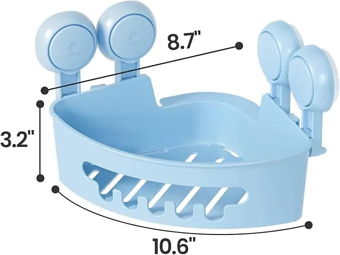TAILI Corner Shower Caddy with Suction Cups, Wall Mounted Organizer Plastic Rack for Small Bathrooms, Kitchen, Removable Drill-Free Heavy Duty Shelf Basket, BLUE - ModernBath
