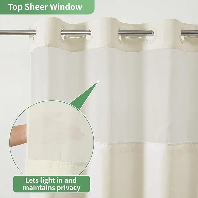 eachope Cream No Hook Shower Curtain with Snap-in Fabric Liner Set,Slub Textured Fabric Shower Curtains for Bathroom,Hotel Style Modern Shower Curtain,Water Repellent & Washable,71x77(75) - ModernBath