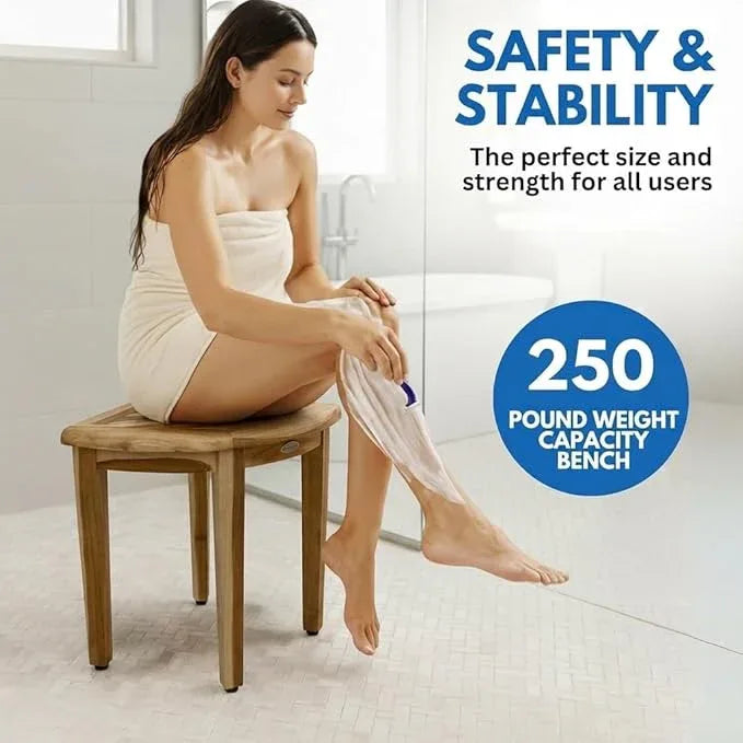 EcoDecors SnazzyCorner Waterproof Teak Wood Shower Bench Stool Seat Chair For Inside Shower Provides Safety, Storage, and Organization For Bathroom Accessories - ModernBath
