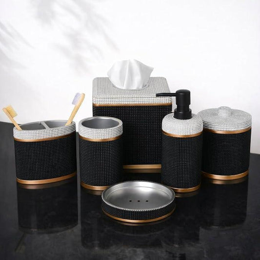 Decozen Bathroom Accessories Set 6Pcs – Soap Dispenser, Toothbrush Holder, Tumbler, Soap Dish & Cotton Swab Jar – Modern Bathroom Decor, Bath Set for Christmas Decor, Seiler - ModernBath