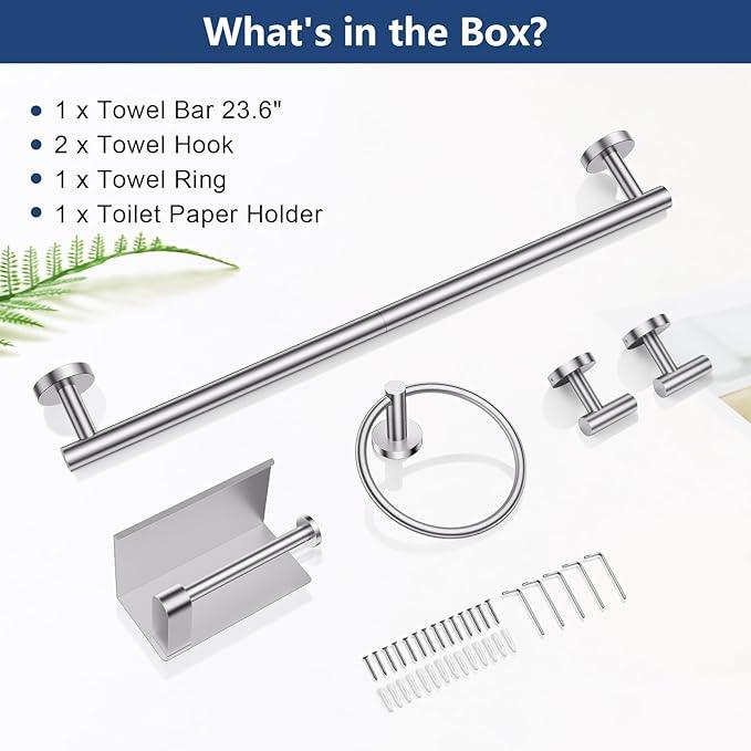 TQKAG 5 Piece Bathroom Towel Bar Holder Sets Brushed Nickel Bathroom Hardware Set Stainless Steel Toilet Paper Holder with Shelf Bathroom Accessories Kit Wall Mounted - ModernBath