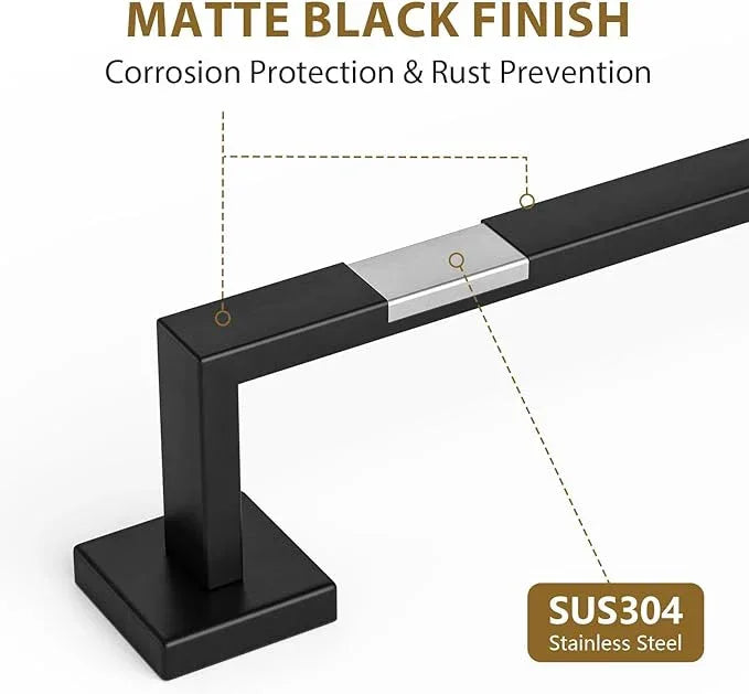 Matte Black Towel Bar 24 Inch, Square Base Thicken Towel Rack for Bathroom Wall, SUS304 Stainless Steel Towel Rod, Modern Home Decor (Total Length 26-Inch) - ModernBath