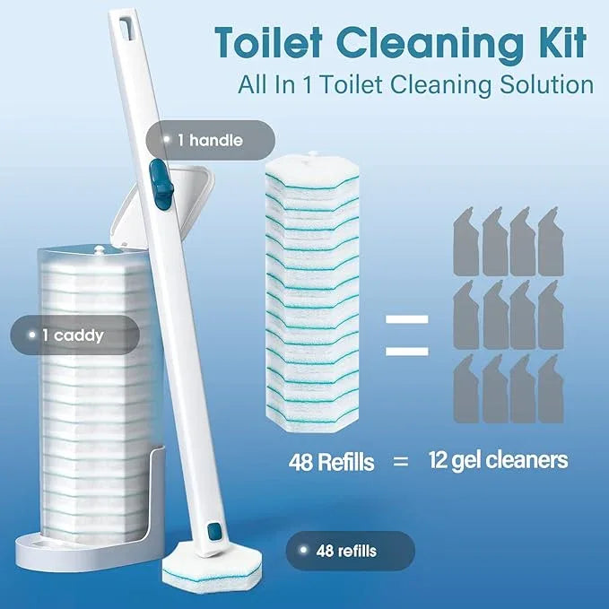 Disposable Toilet Brush with 48 PCS Refills, Disposables Toilets Cleaning System with Handle, Storage Caddy and 48Toilet Bowl Refill Heads for Bathroom Cleaning - ModernBath