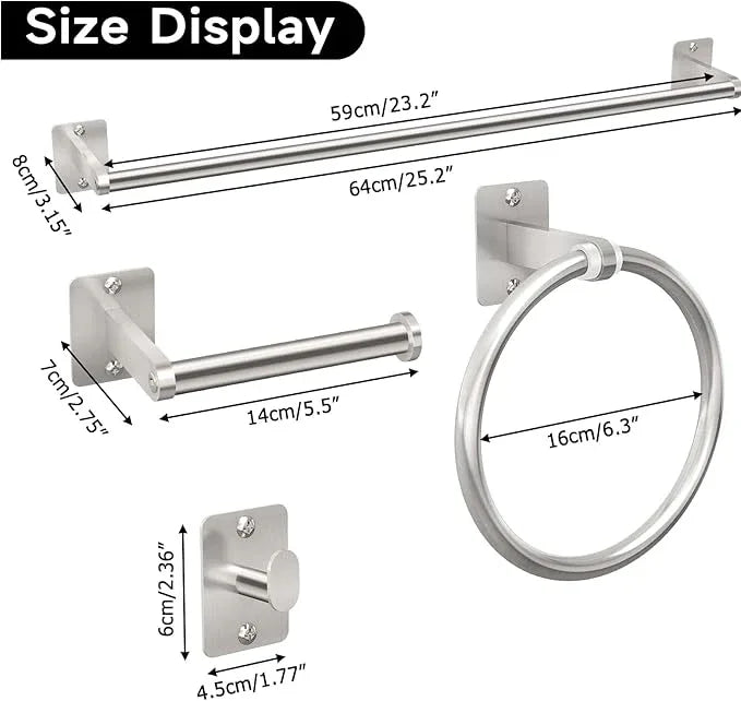 Brushed Nickel Bathroom Accessories Set, 10 Pieces Bathroom Hardware Set, 24 inch Towel Bar, Towel Racks for Bathroom, Robe Towel Hooks, Toilet Paper Holder Wall Mounted - ModernBath