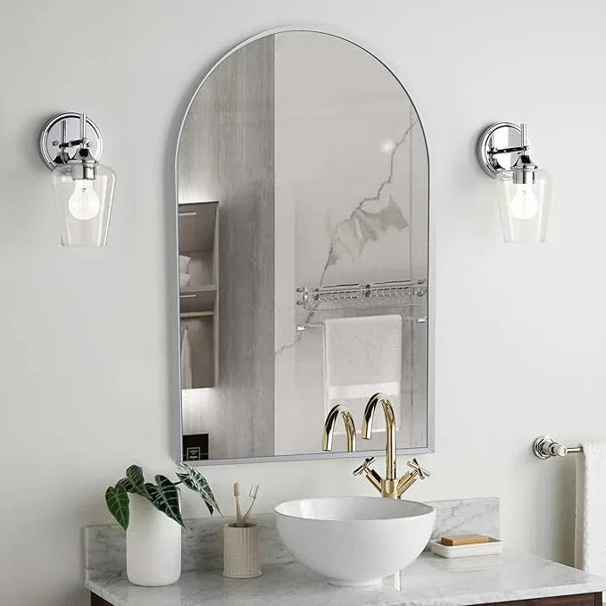 Minuover 24" x 36" Silver Arched Mirror, Modern Aluminum Alloy Metal Frame, Arch Bathroom Vanity and Wall Decor Mirror for Bathroom, Living Room, Bedroom, Entryway - ModernBath