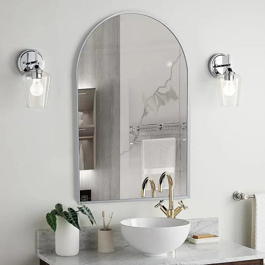 Minuover 24" x 36" Silver Arched Mirror, Modern Aluminum Alloy Metal Frame, Arch Bathroom Vanity and Wall Decor Mirror for Bathroom, Living Room, Bedroom, Entryway - ModernBath
